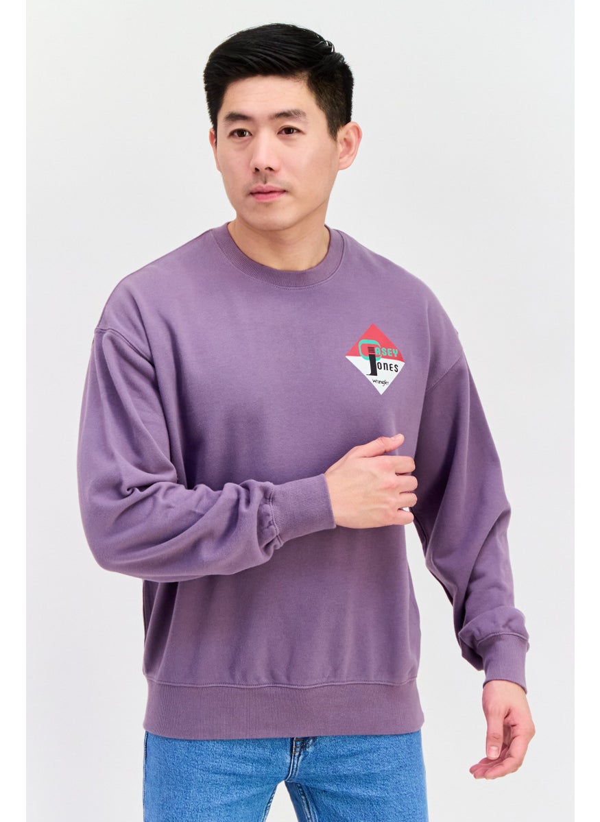 Men Crew Neck Long Sleeve Graphic Sweatshirt, Purple