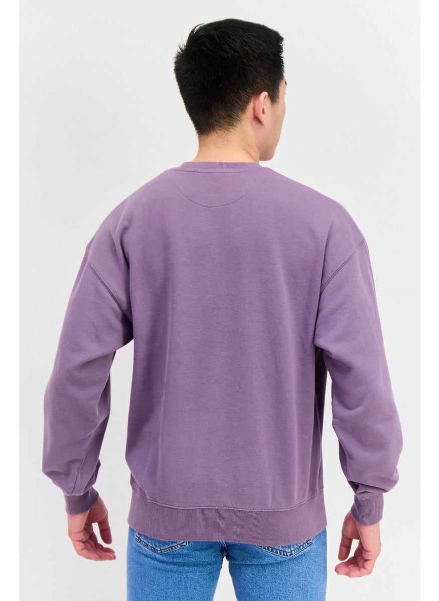 Men Crew Neck Long Sleeve Graphic Sweatshirt, Purple