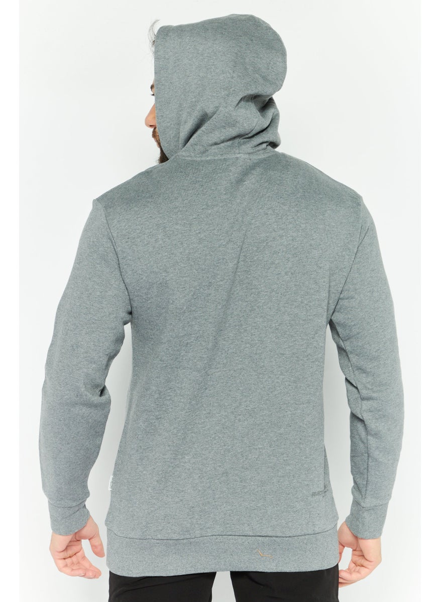 Selected Homme Men Front Pocket Heather Fleece Hoodies, Med Grey