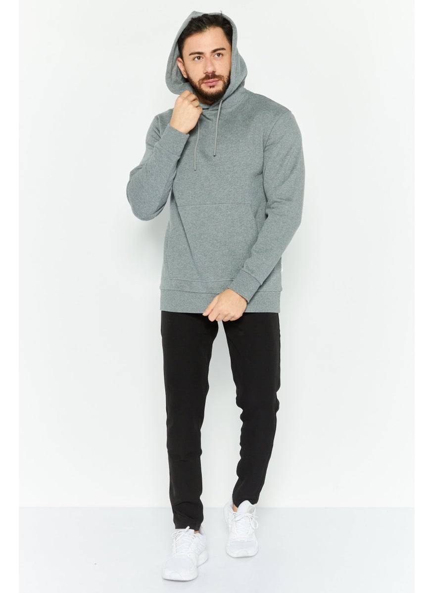 Selected Homme Men Front Pocket Heather Fleece Hoodies, Med Grey