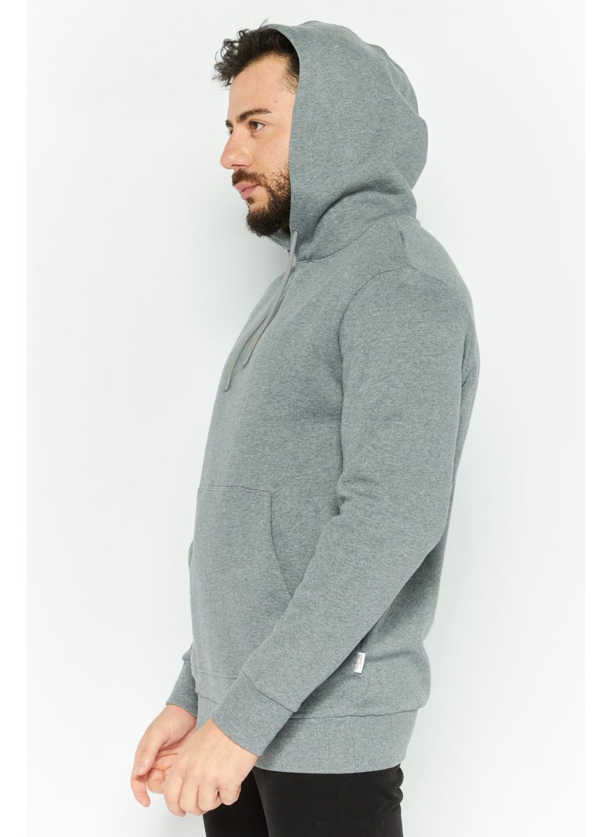 Selected Homme Men Front Pocket Heather Fleece Hoodies, Med Grey
