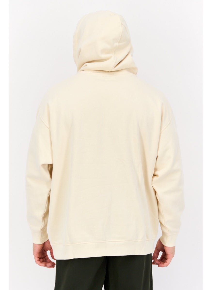 Men Hood Graphic Print Long Sleeves Sweatshirt, Beige