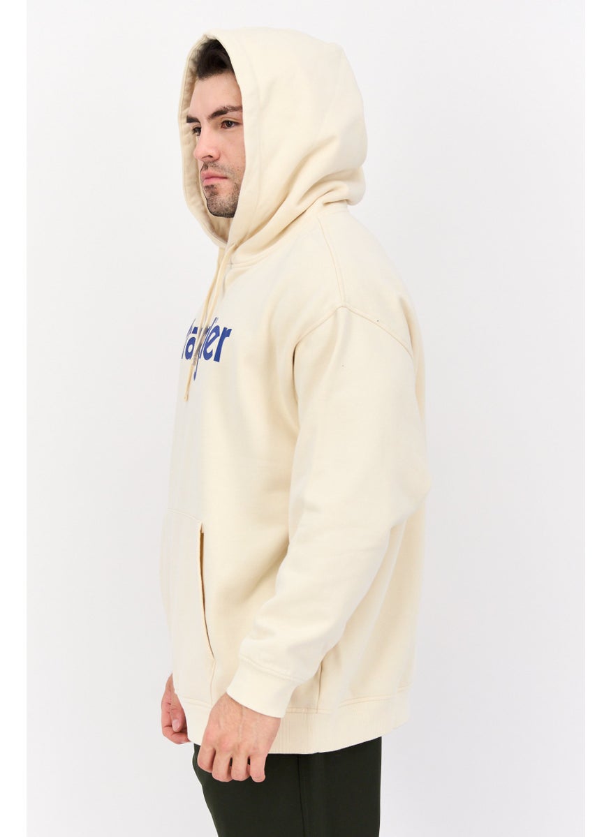 Men Hood Graphic Print Long Sleeves Sweatshirt, Beige