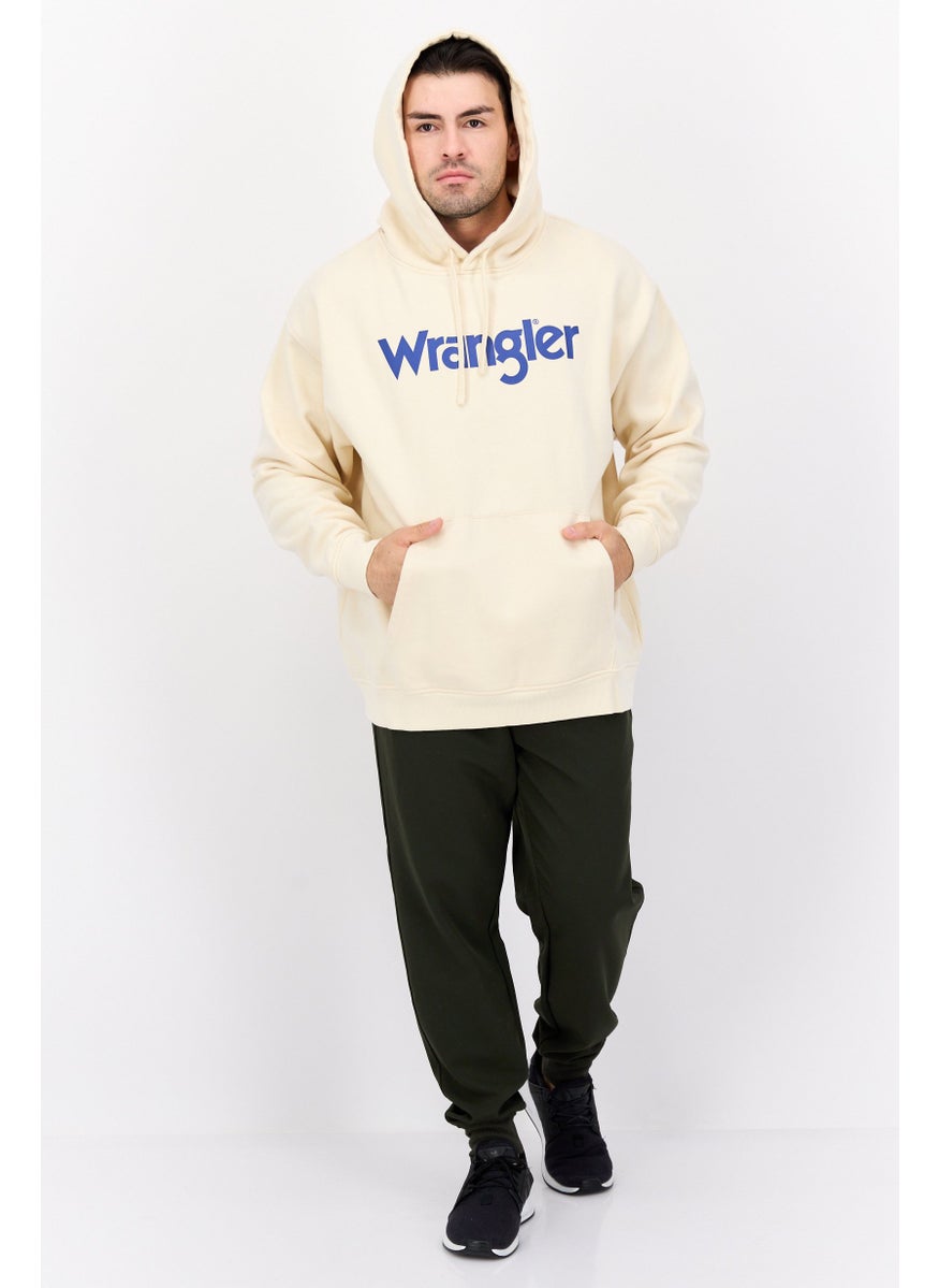 Men Hood Graphic Print Long Sleeves Sweatshirt, Beige