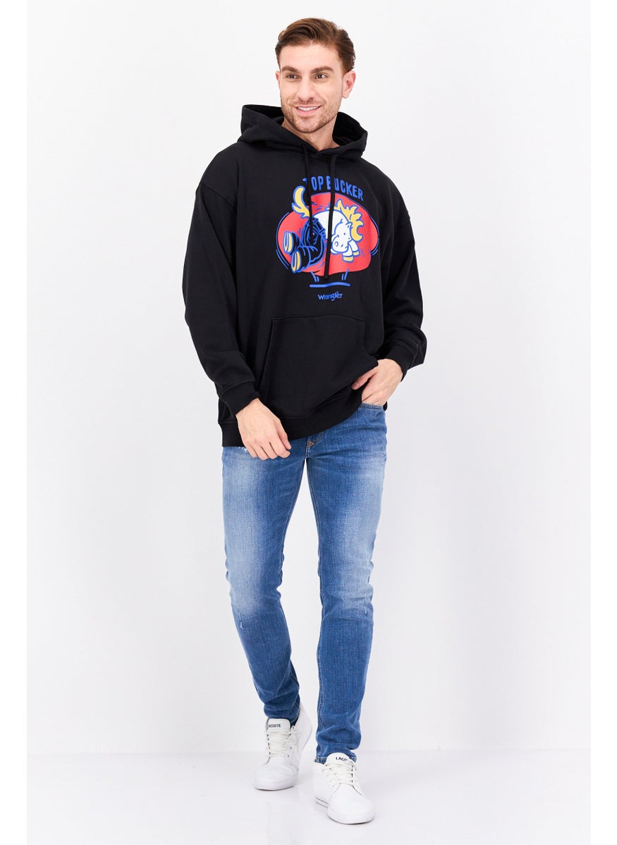 Men Hooded Long Sleeve Graphic Sweatshirt, Black Combo