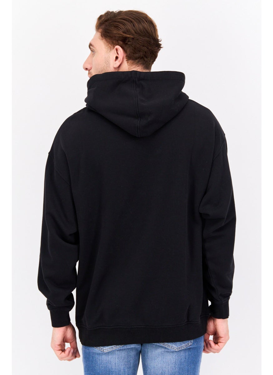 Men Hooded Long Sleeve Graphic Sweatshirt, Black Combo