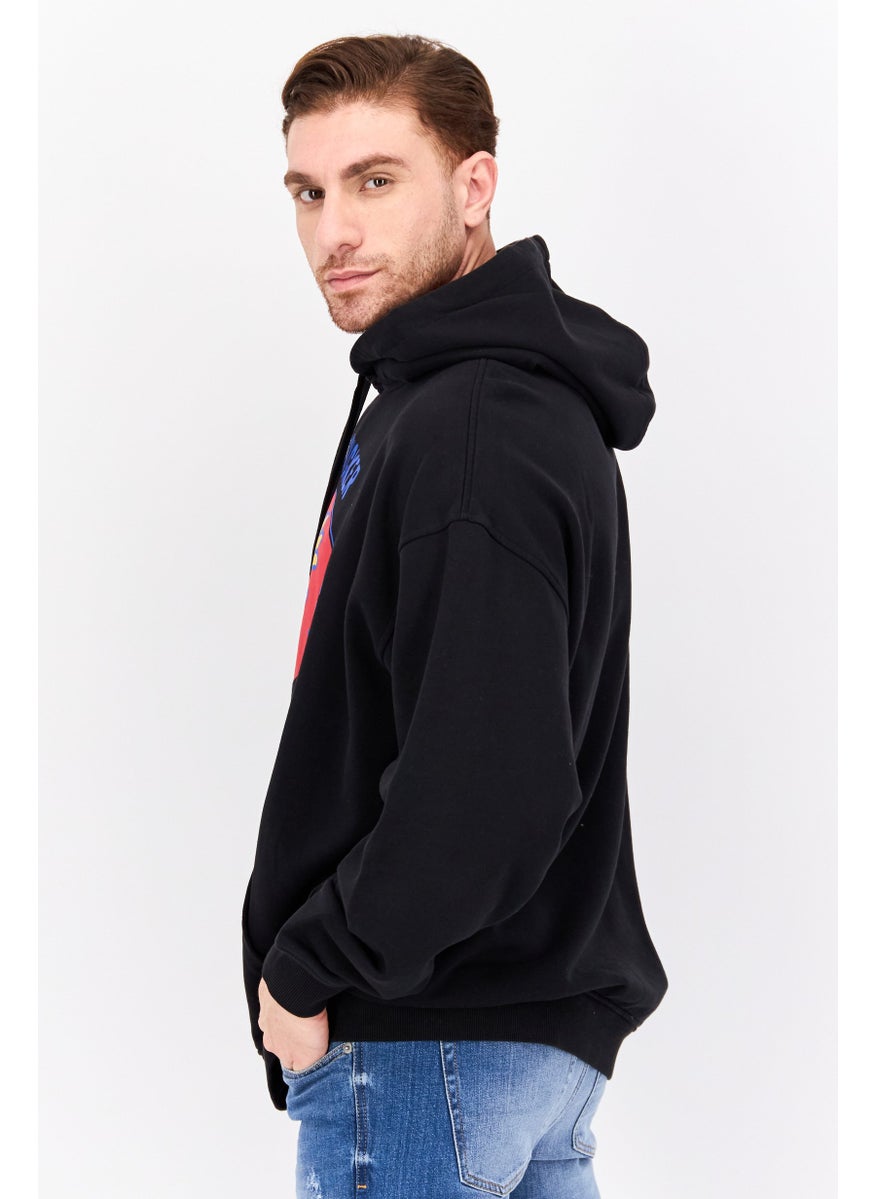 Men Hooded Long Sleeve Graphic Sweatshirt, Black Combo