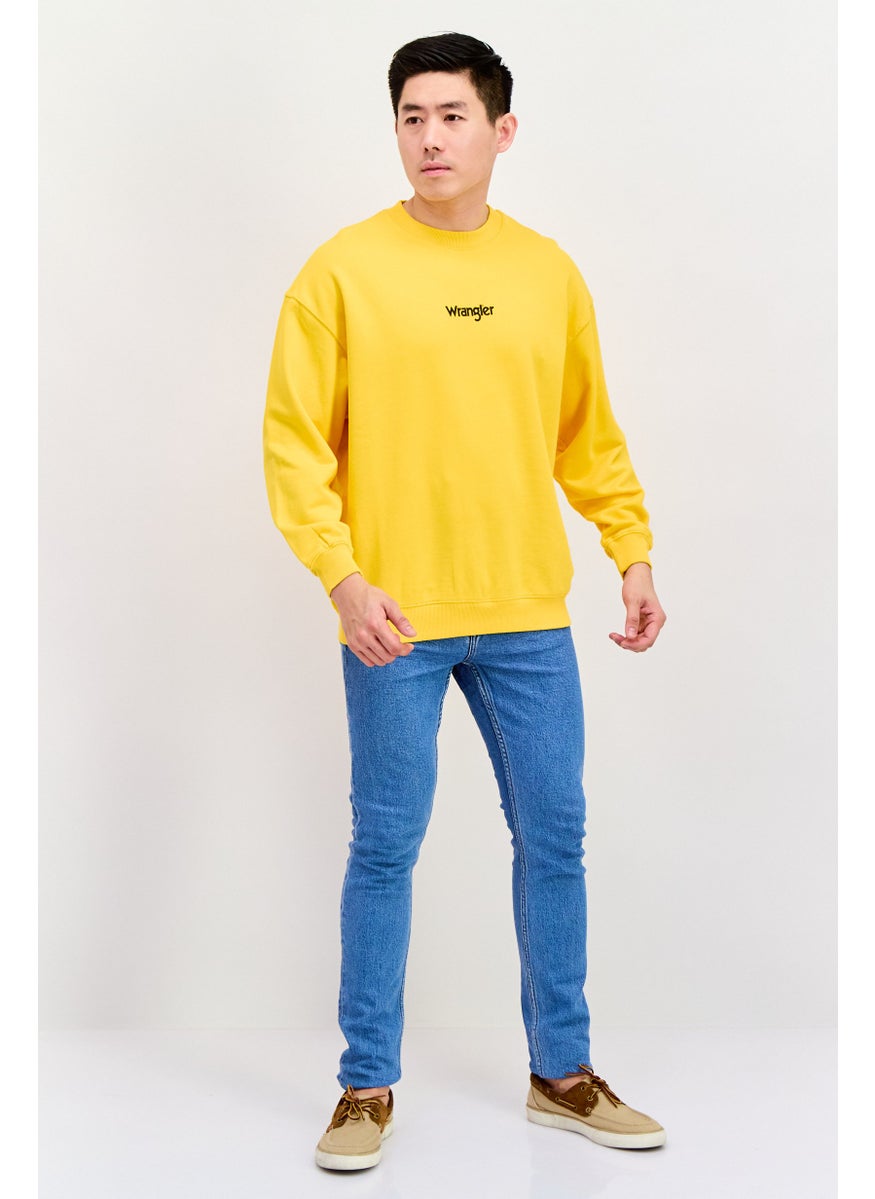 Men Crew Neck Brand Logo Sweatshirts, Dark Yellow