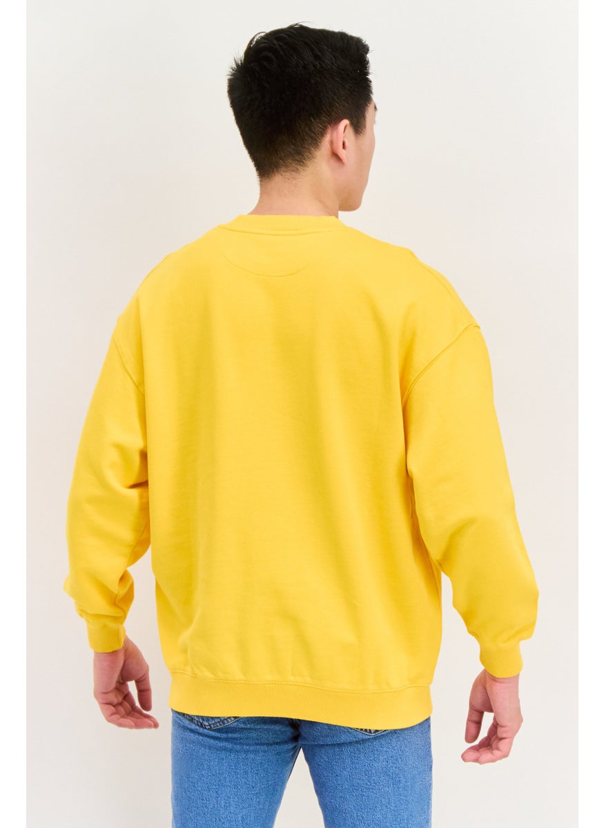 Men Crew Neck Brand Logo Sweatshirts, Dark Yellow