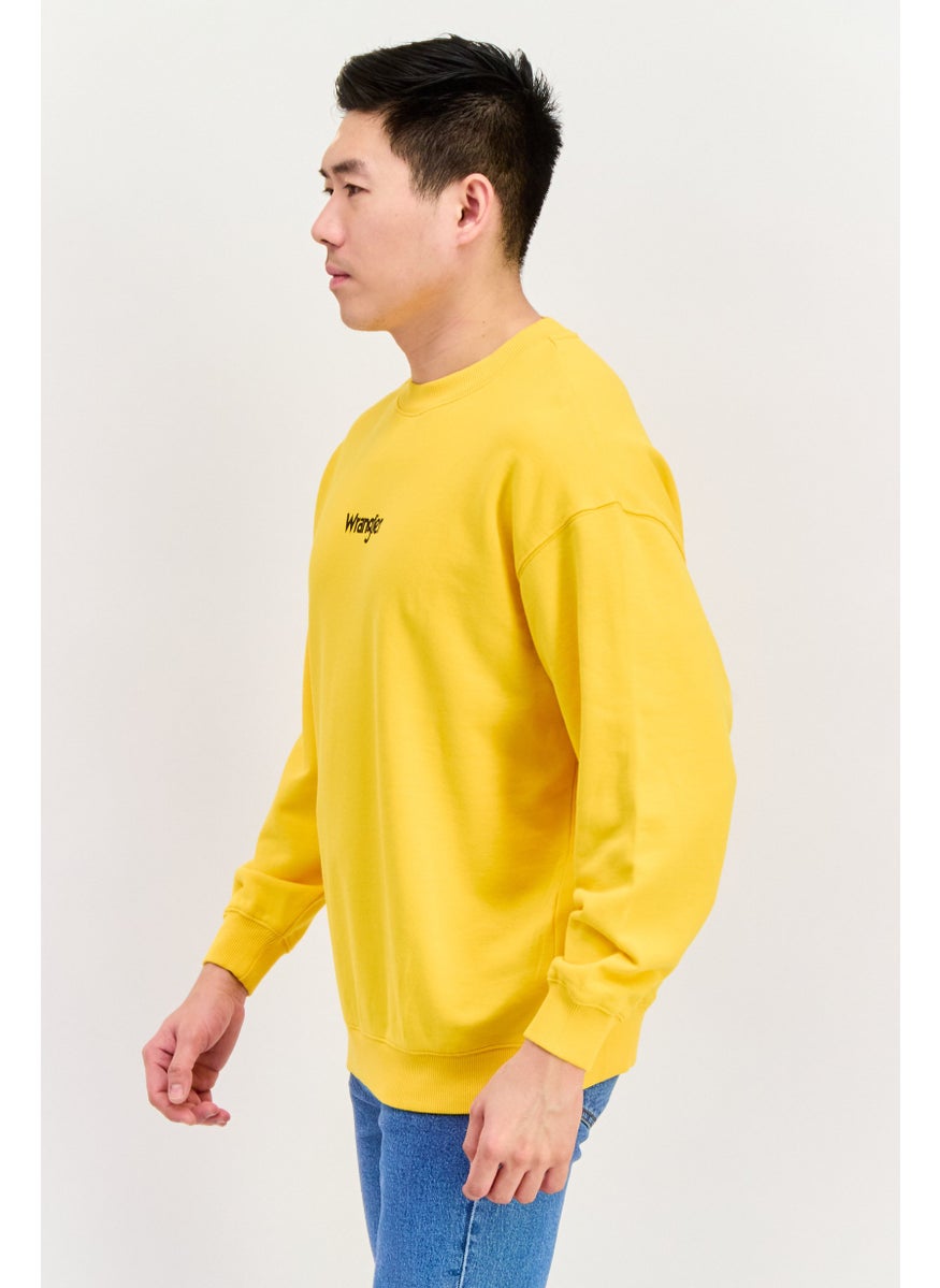 Men Crew Neck Brand Logo Sweatshirts, Dark Yellow
