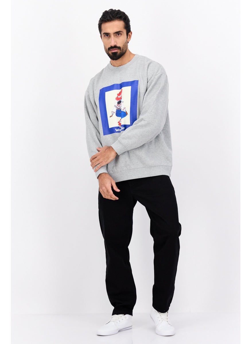 Men Crew Neck Graphic Print Long Sleeve Sweatshirt, Grey Combo