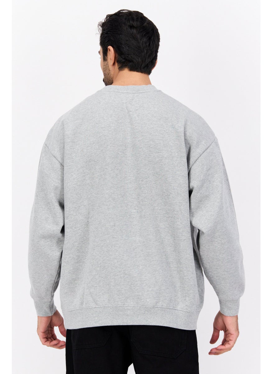 Men Crew Neck Graphic Print Long Sleeve Sweatshirt, Grey Combo
