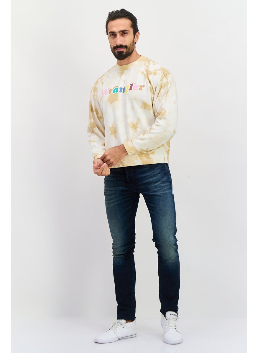 Men Crew Neck Short Sleeve Graphic Sweatshirt, Beige Combo