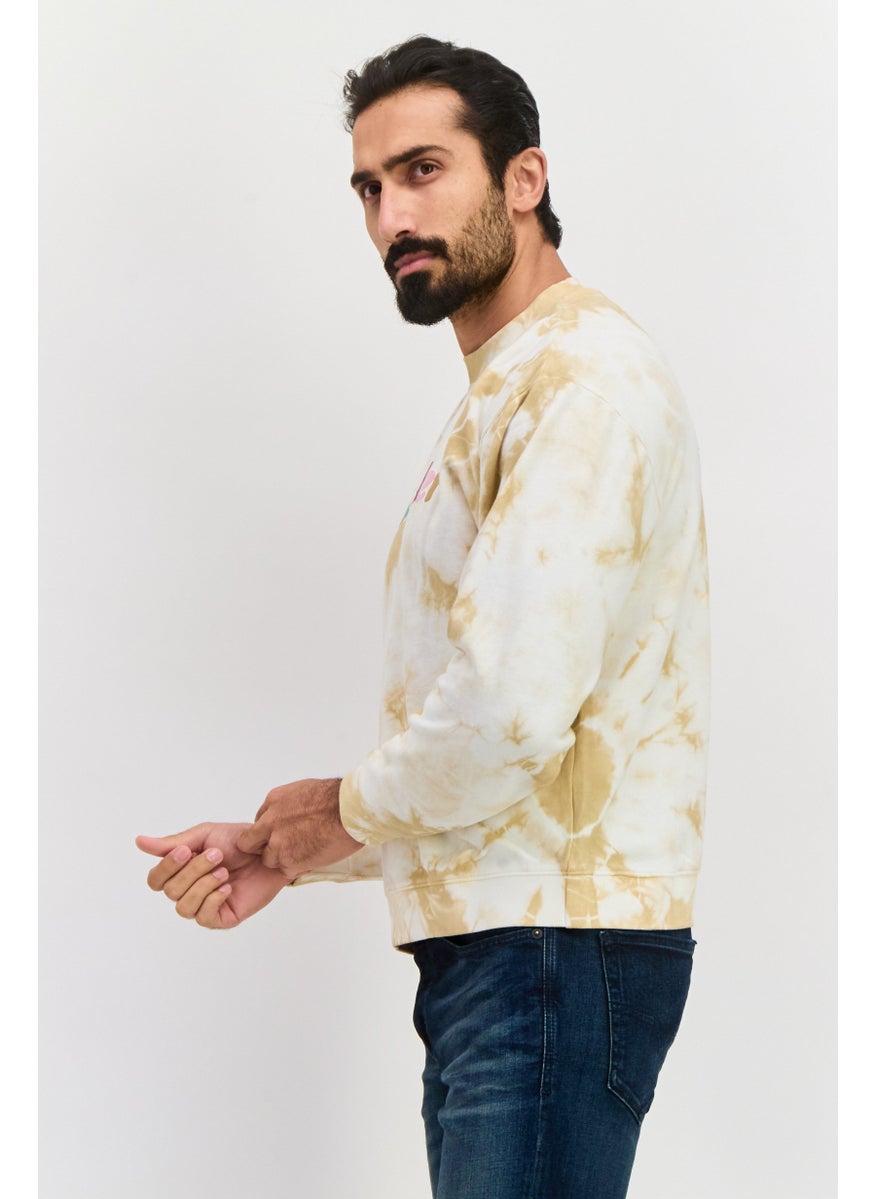 Men Crew Neck Short Sleeve Graphic Sweatshirt, Beige Combo