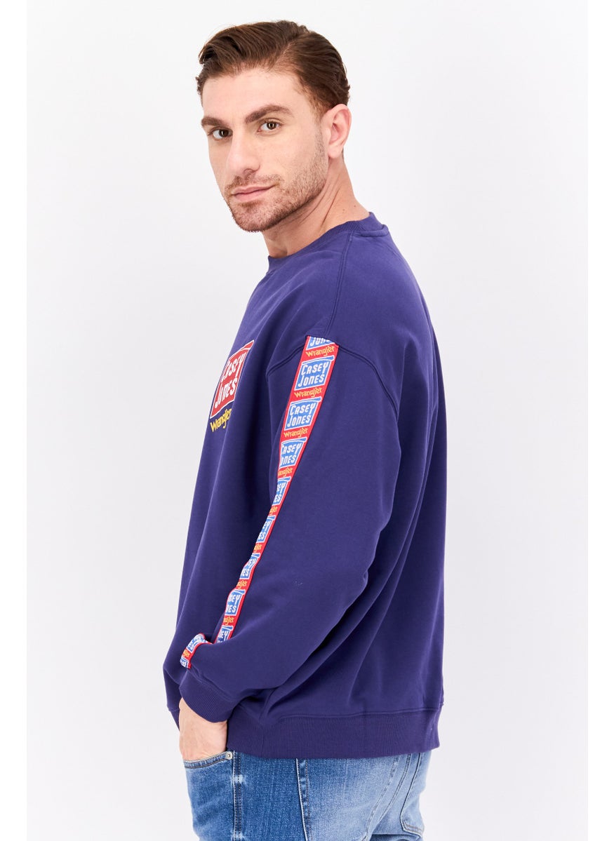 Men Crew Neck Long Sleeve Graphic Print Sweatshirt, Blue