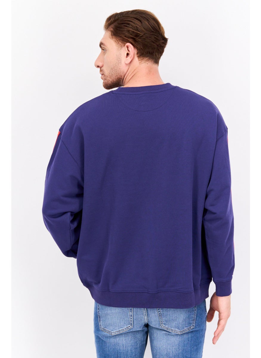 Men Crew Neck Long Sleeve Graphic Print Sweatshirt, Blue
