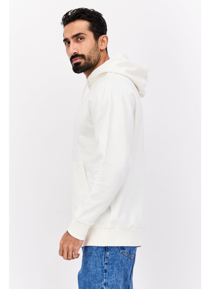 Men Hooded Long Sleeve  Solid Sweatshirt, White