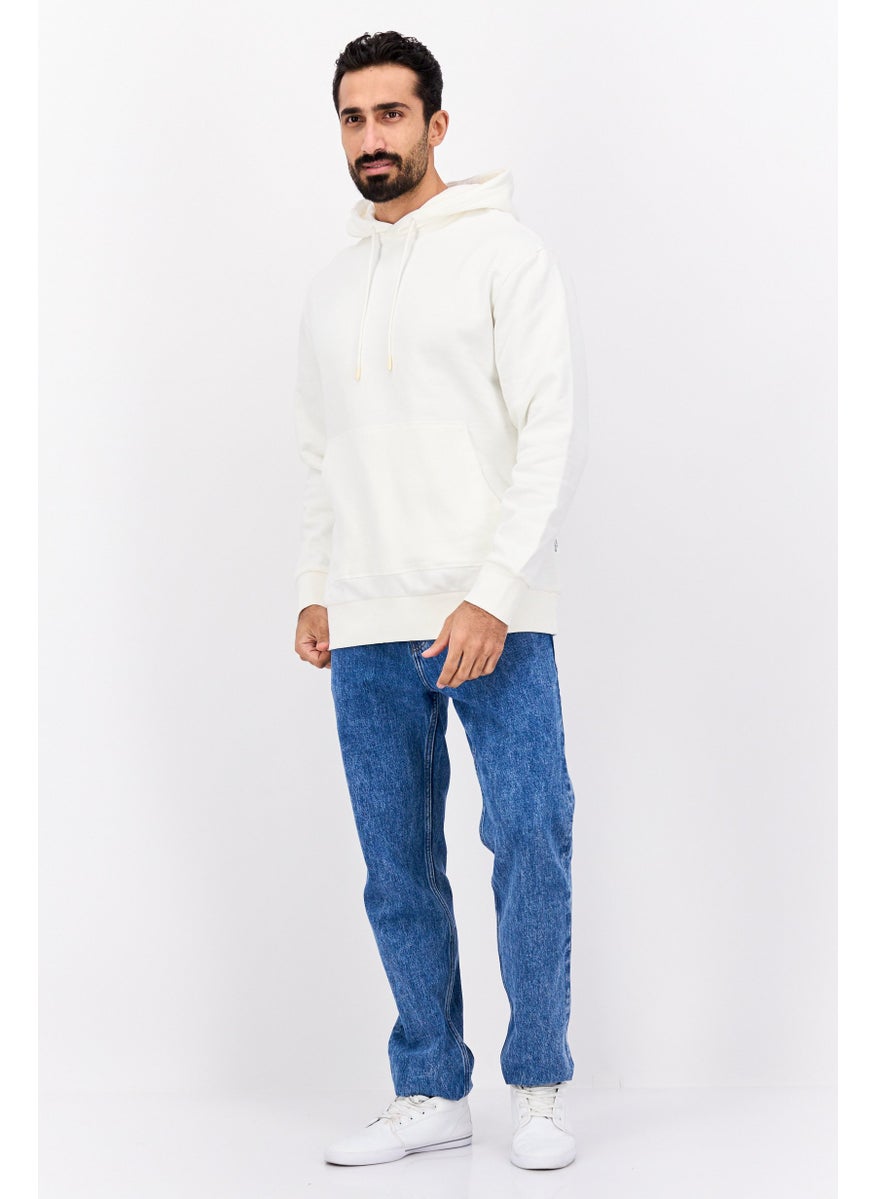 Men Hooded Long Sleeve  Solid Sweatshirt, White