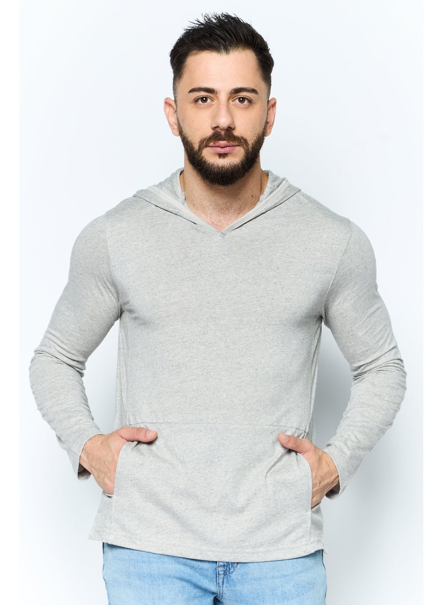 Men Long Sleeve Plain Hoodies, Grey