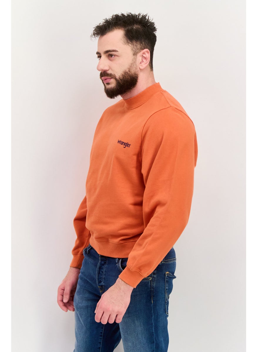 Men Crew Neck Long Sleeve Brand Logo Sweatshirt, Orange