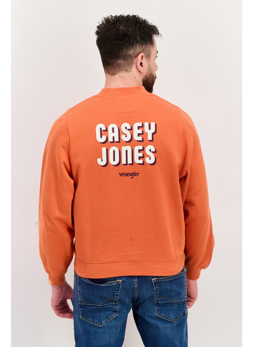 Men Crew Neck Long Sleeve Brand Logo Sweatshirt, Orange