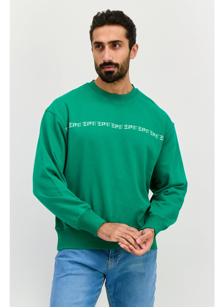 Men Crew Neck Brand Logo Long Sleeve Sweatshirt, Green