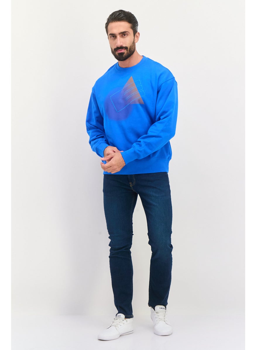 Men Crew Neck Graphic Print Long Sleeves Sweatshirt, Blue