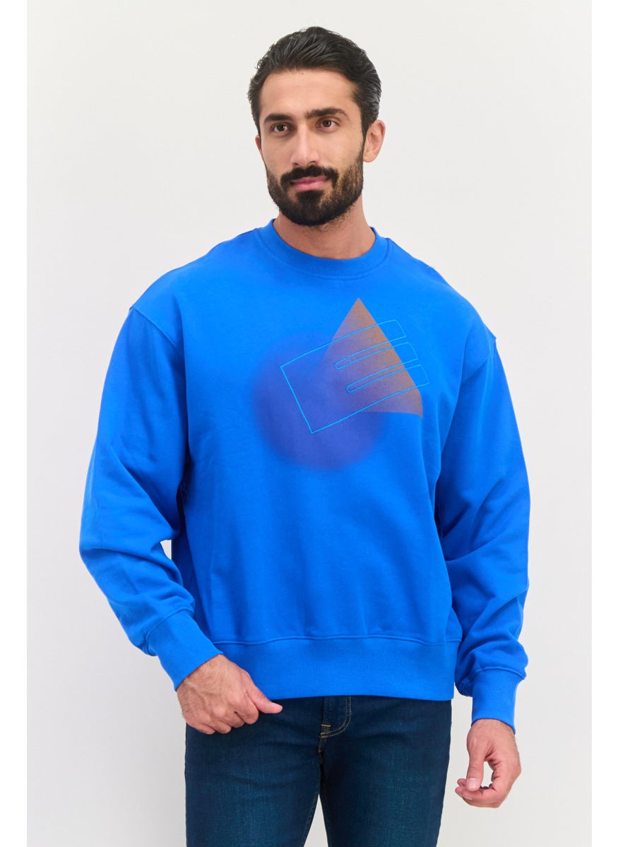 Men Crew Neck Graphic Print Long Sleeves Sweatshirt, Blue