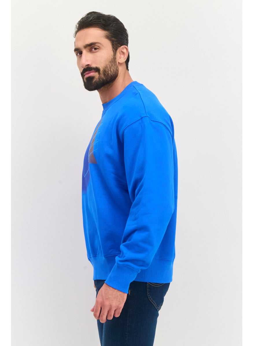 Men Crew Neck Graphic Print Long Sleeves Sweatshirt, Blue