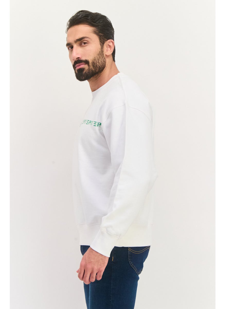 Men Crew Neck Brand Logo Long Sleeve Sweatshirt, White