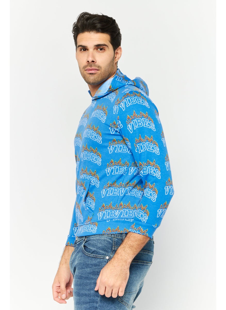 Men Regular Fit Long Sleeves All Over Print Sweatshirt, Blue Combo
