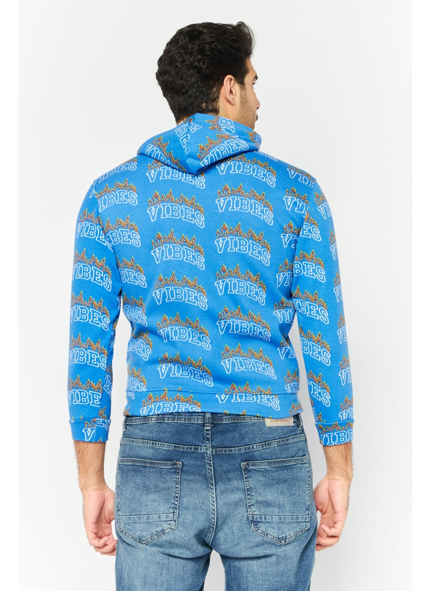 Men Regular Fit Long Sleeves All Over Print Sweatshirt, Blue Combo