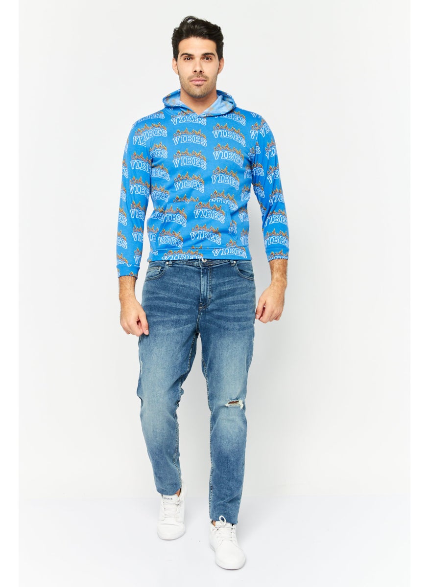 Men Regular Fit Long Sleeves All Over Print Sweatshirt, Blue Combo