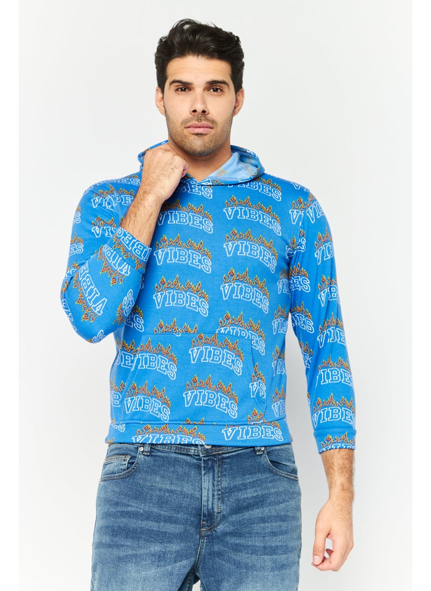 Men Regular Fit Long Sleeves All Over Print Sweatshirt, Blue Combo