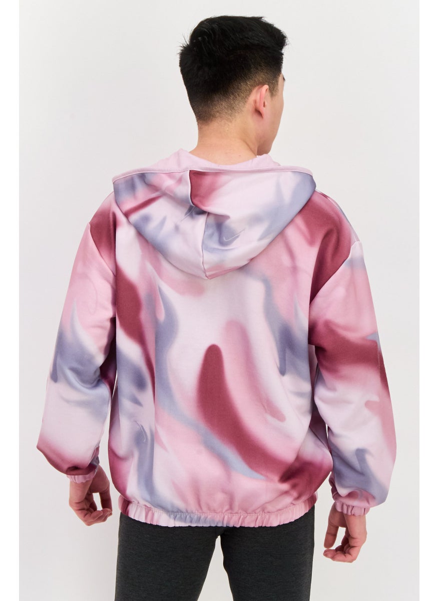 Men Long Sleeve Tie Dye Print Hoodies, Pink