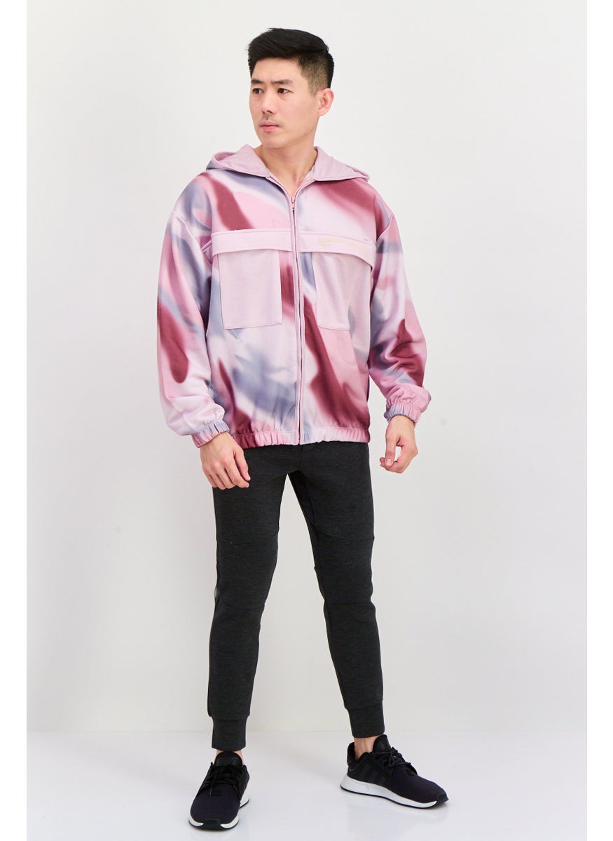 Men Long Sleeve Tie Dye Print Hoodies, Pink