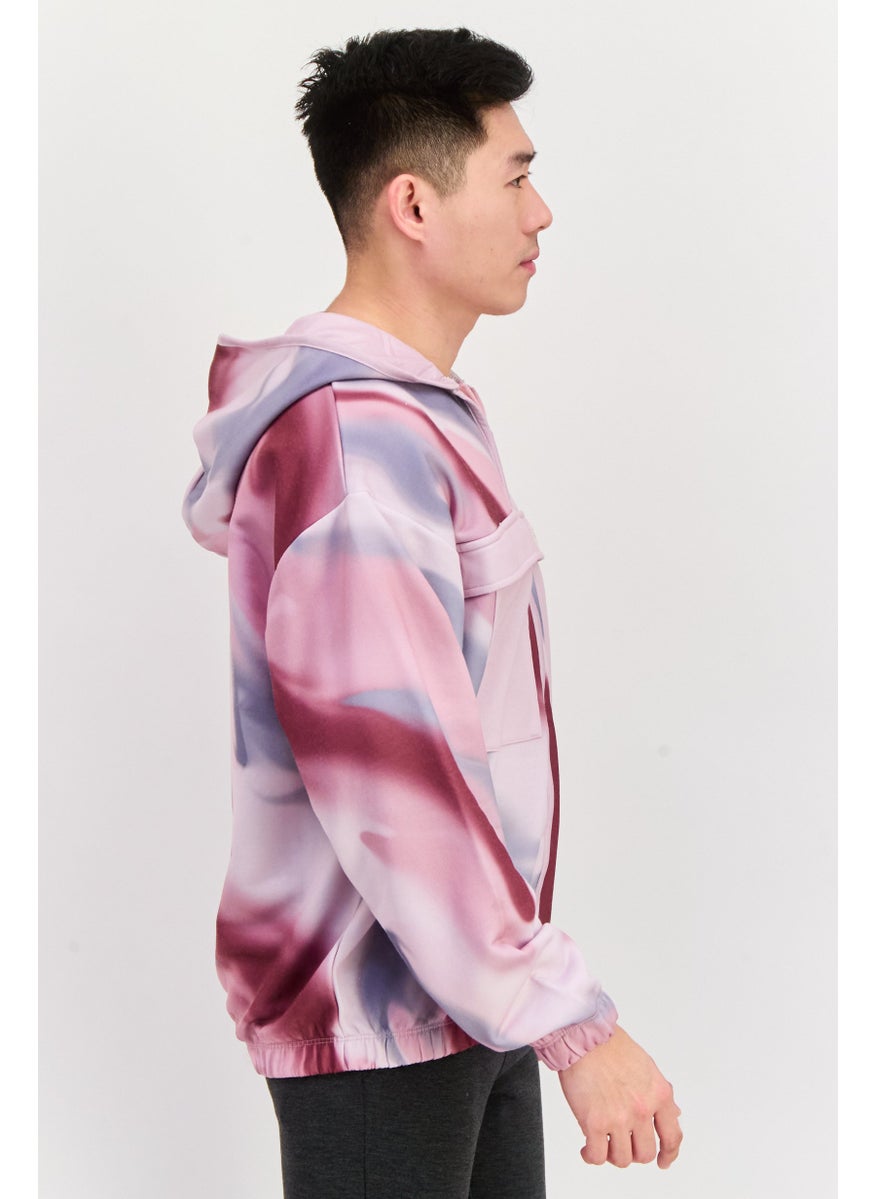 Men Long Sleeve Tie Dye Print Hoodies, Pink
