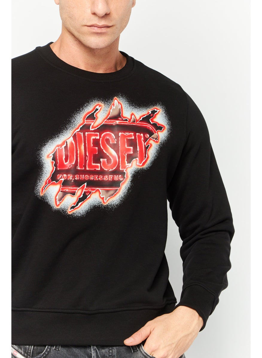 Men Crew Neck Graphic Print Long Sleeves Sweatshirt, Black