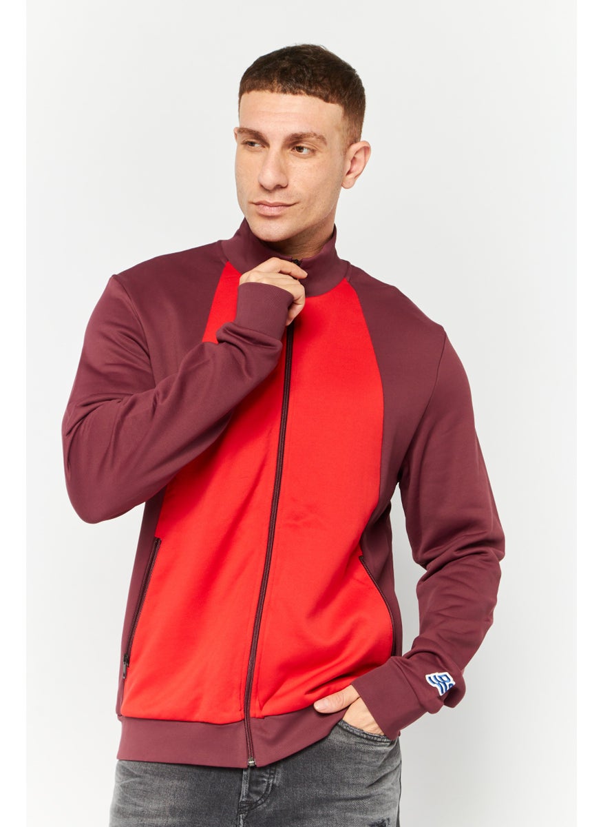 Men Mock Neckline Long Sleeve Sweatshirt, Red