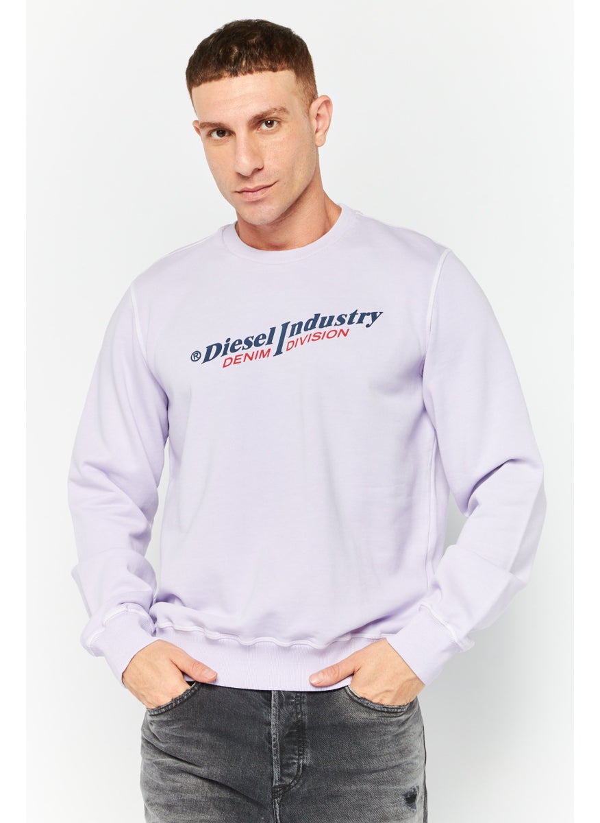 Men Crew Neck Long Sleeve Brand Logo Sweatshirt, Lilac