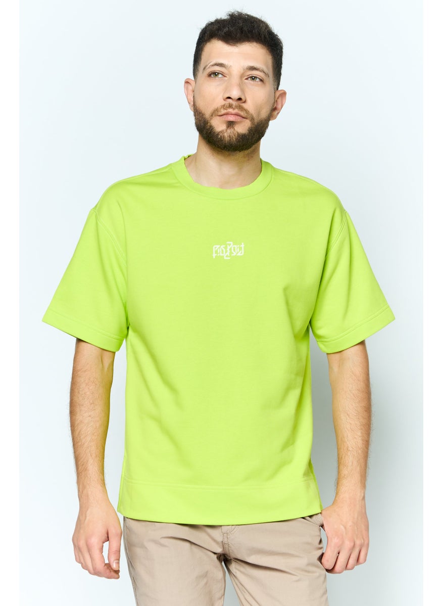 Men Crew Neck Short Sleeves Graphic Print Sweatshirt, Lime Green