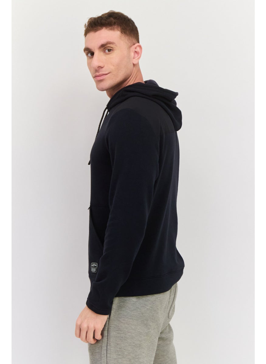 Men Sportswear Fit Brand Logo Long Sleeves Outdoor Sweatshirt, Black
