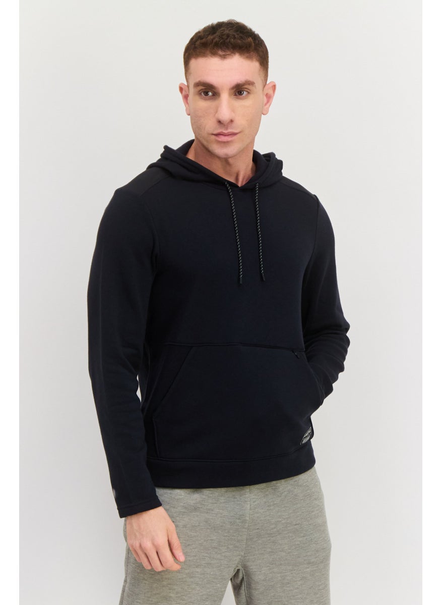 Men Sportswear Fit Brand Logo Long Sleeves Outdoor Sweatshirt, Black