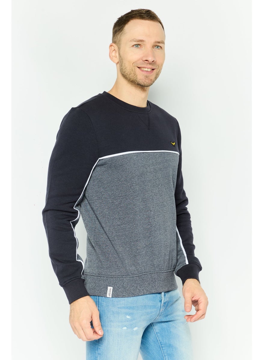 Men Crew Neck Two Tone Long Sleeve Sweatshirt, Navy Combo