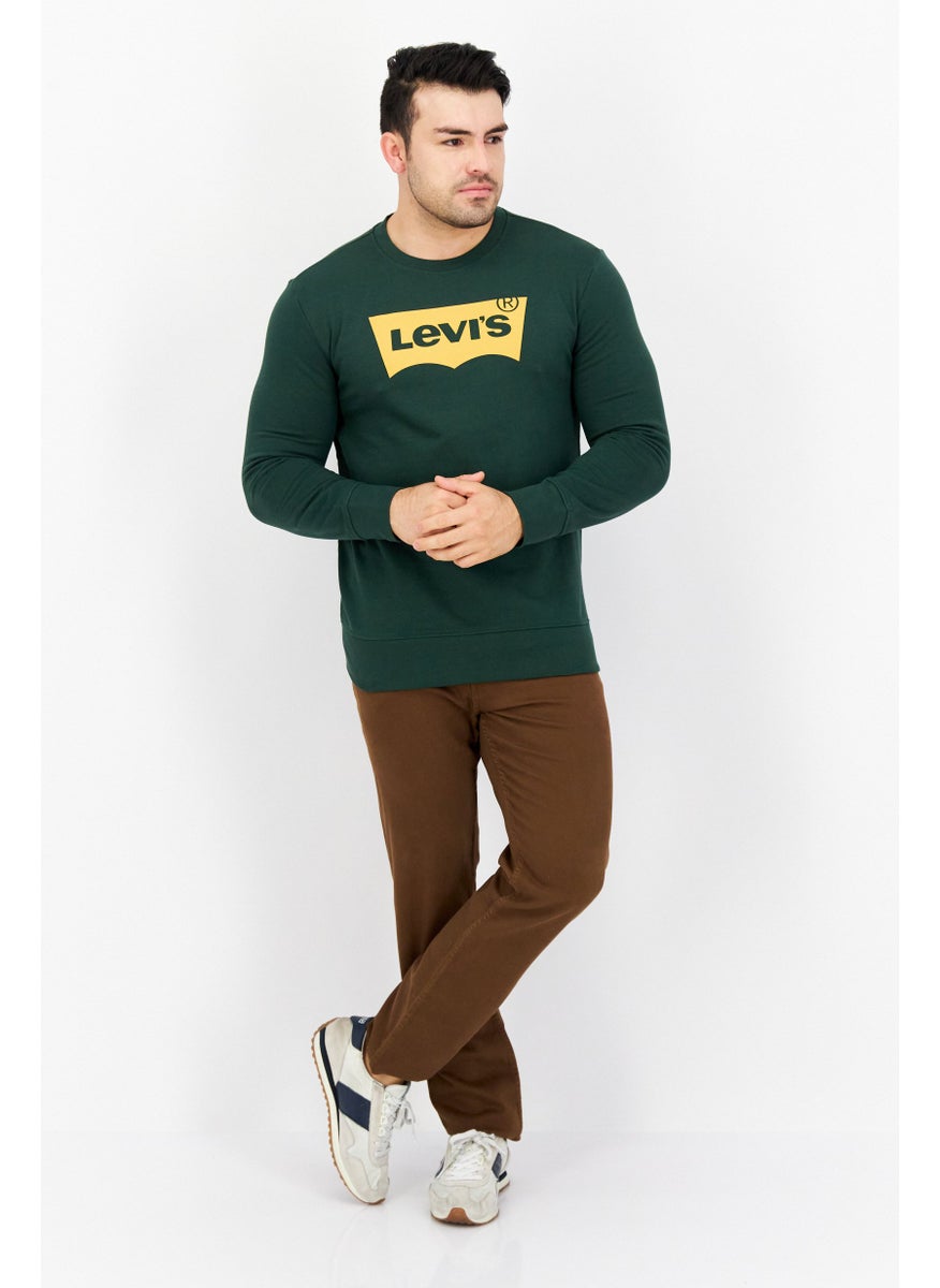 Men Crew Neck Long Sleeves Brand Logo Sweatshirts, Dark  Green