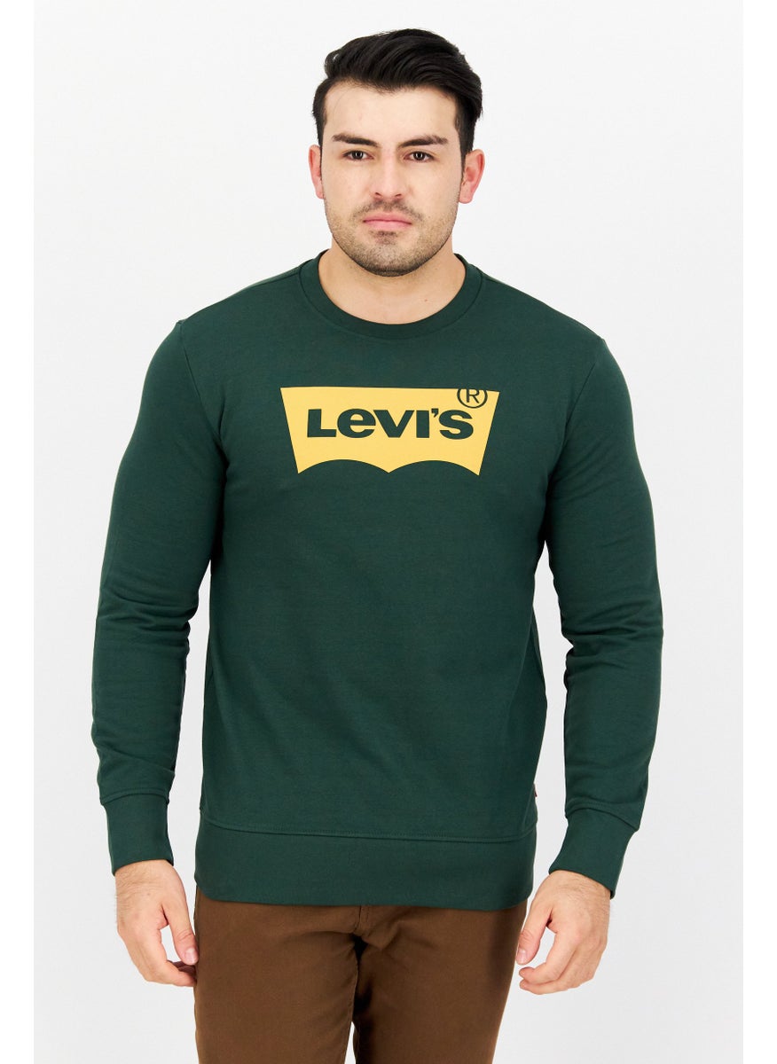 Men Crew Neck Long Sleeves Brand Logo Sweatshirts, Dark  Green