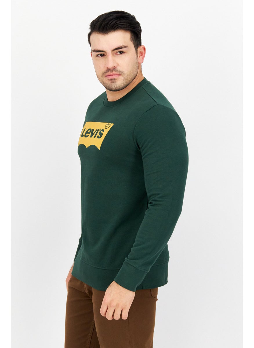 Men Crew Neck Long Sleeves Brand Logo Sweatshirts, Dark  Green