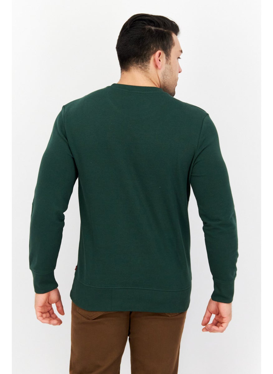 Men Crew Neck Long Sleeves Brand Logo Sweatshirts, Dark  Green
