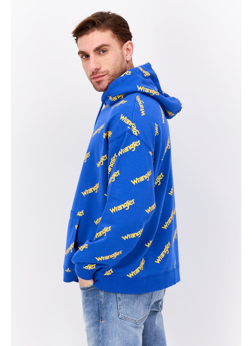 Men Brand Logo Long Sleeves Hoodie, Blue