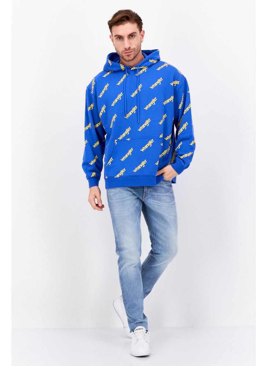 Men Brand Logo Long Sleeves Hoodie, Blue